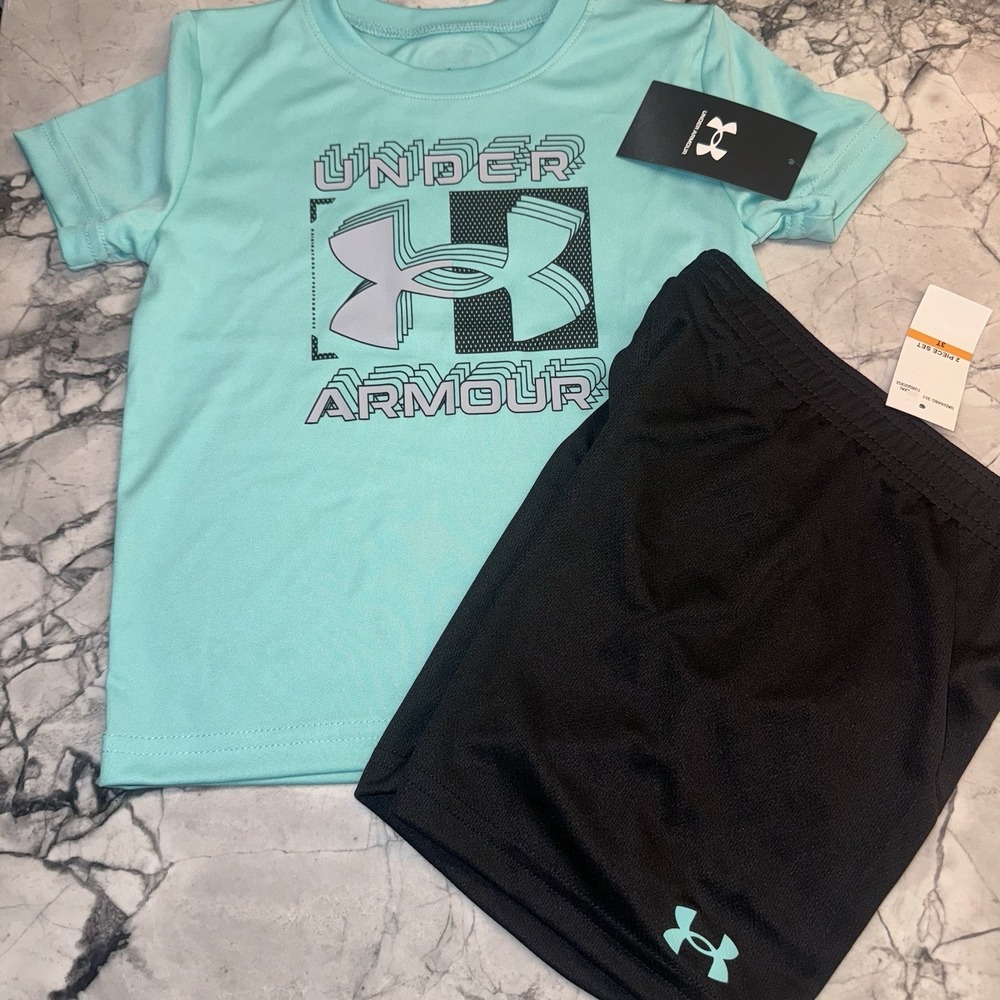Under Armour Toddler Boys 3T Turquoise Black Outfit Set NEW